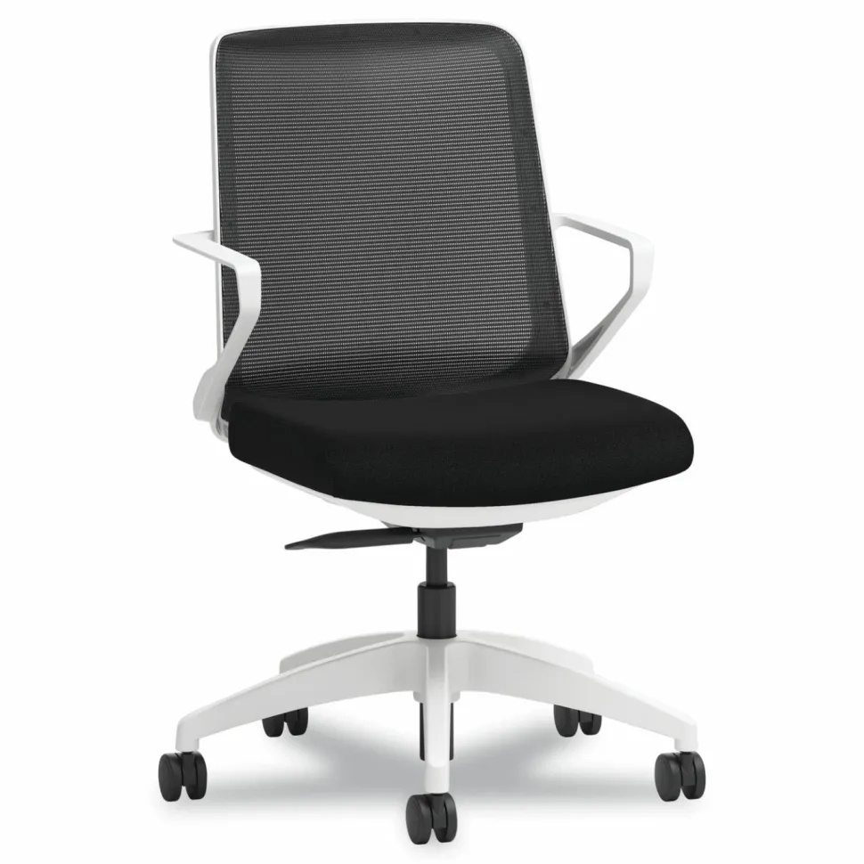 HON Cliq Office Chair, Supports Up to 300 lb, 17" to 22" Seat Height, Black Seat, Black Back, White Base