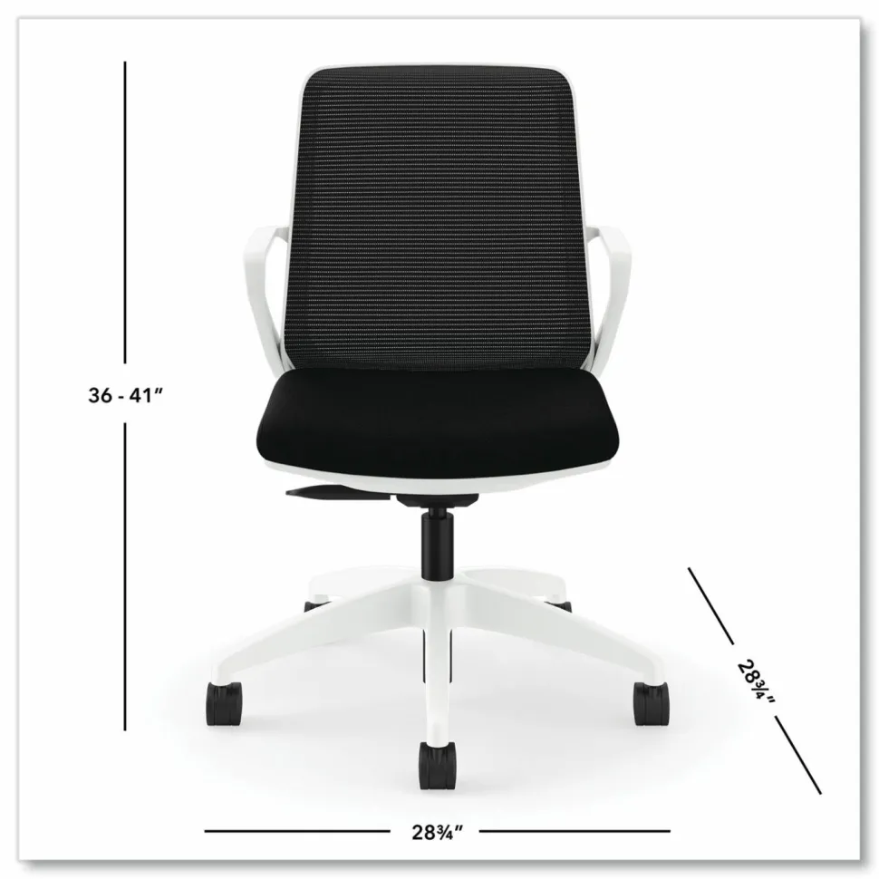 HON Cliq Office Chair, Supports Up to 300 lb, 17" to 22" Seat Height, Black Seat, Black Back, White Base