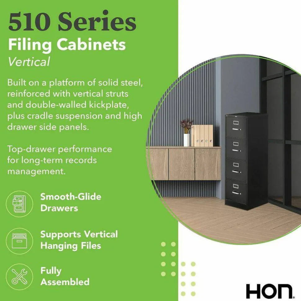 HON 510 25"D Vertical 4-Drawer File Cabinet, Putty