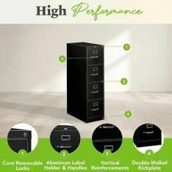 HON 310 26-1/2"D Vertical 4-Drawer Letter-Size File Cabinet, Black