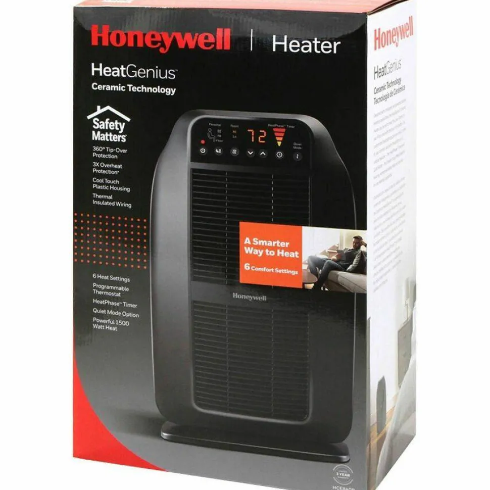 Honeywell Heat Genius Ceramic Portable Heater, 1,575 W, 5.6 x 10.2 x 17.3, Black