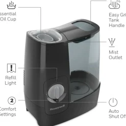 Honeywell HWM845 Warm Mist Humidifier - Warm Mist - 1 gal Tank - 520 Sq. ft. - Black