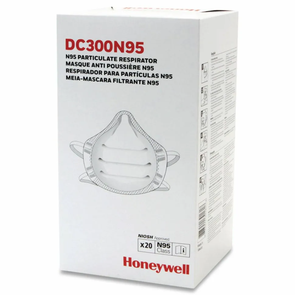 Honeywell ONE-Fit N95 Single-Use Molded-Cup Particulate Respirator, One Size Fits Most, White, 10/Pack
