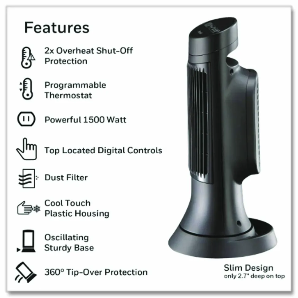 Honeywell 1,500-Watt Digital Ceramic Compact Tower Heater, Dark Gray