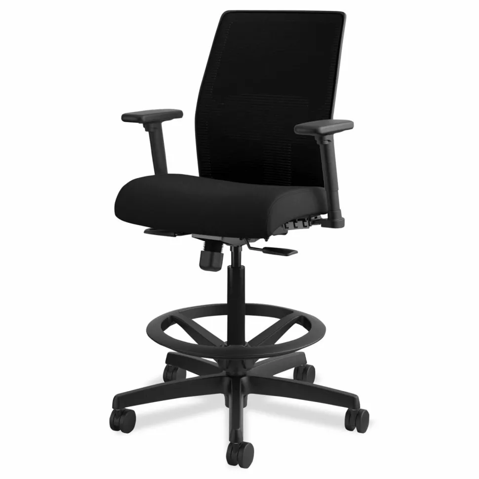 HON Ignition 2.0 Ilira Stretch Mesh Back Task Stool, Supports Up to 300 lb, 23" to 32" Seat Height, Black