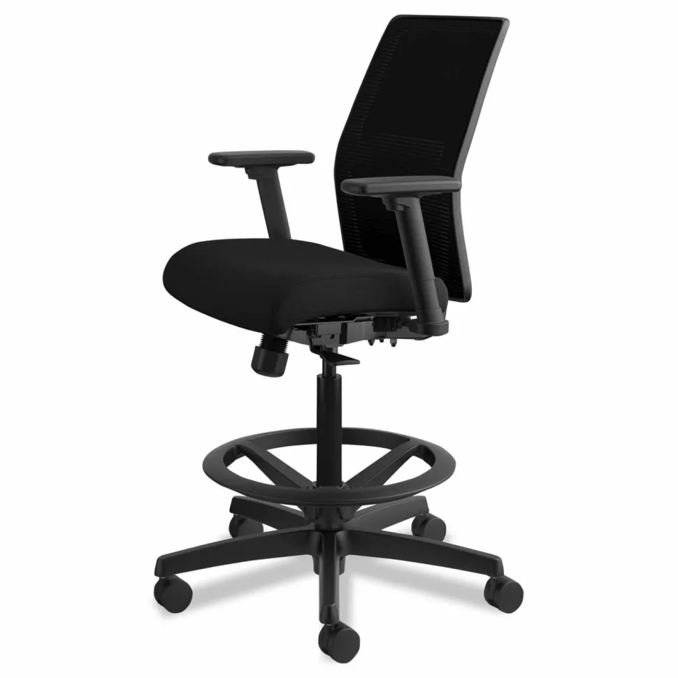 HON Ignition 2.0 Ilira Stretch Mesh Back Task Stool, Supports Up to 300 lb, 23" to 32" Seat Height, Black