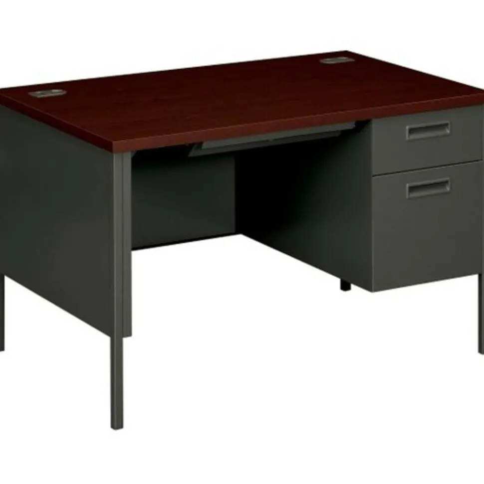HON Metro Classic 48"W Single-Pedestal Computer Desk, Mahogany/Charcoal