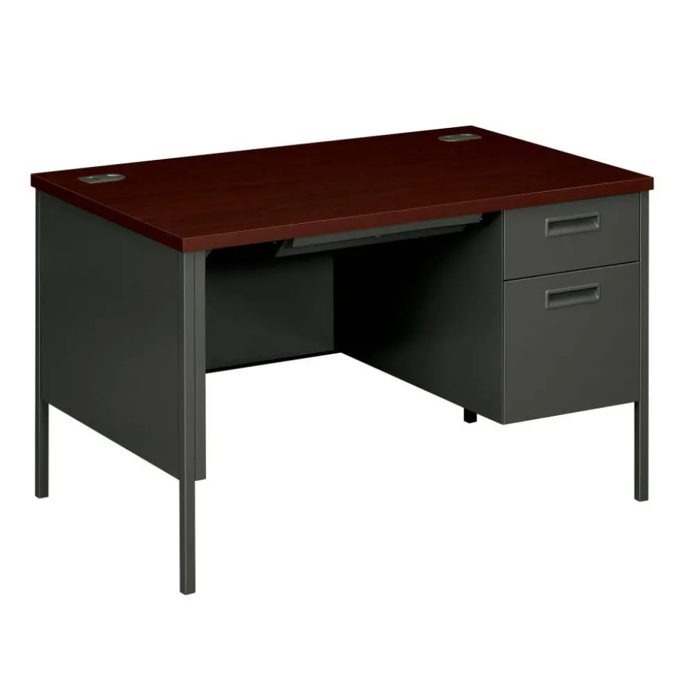 HON Metro Classic 48"W Single-Pedestal Computer Desk, Mahogany/Charcoal