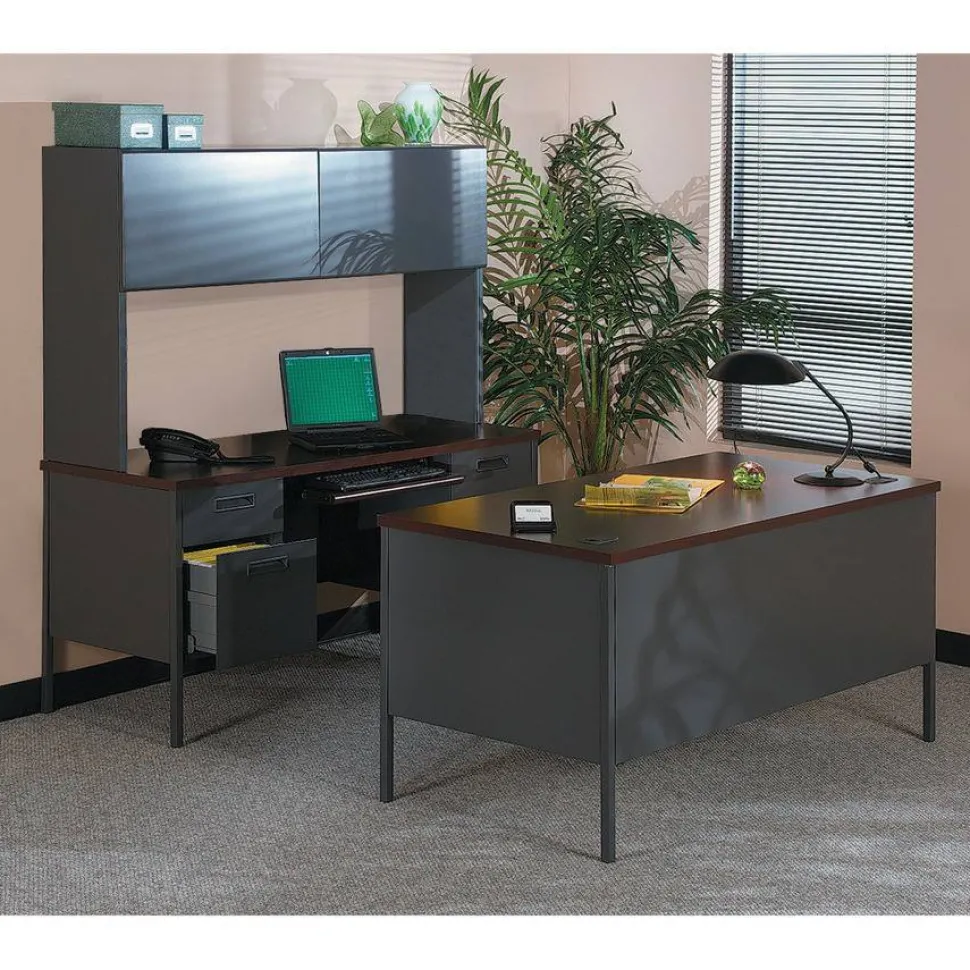 HON Metro Classic 48"W Single-Pedestal Computer Desk, Mahogany/Charcoal