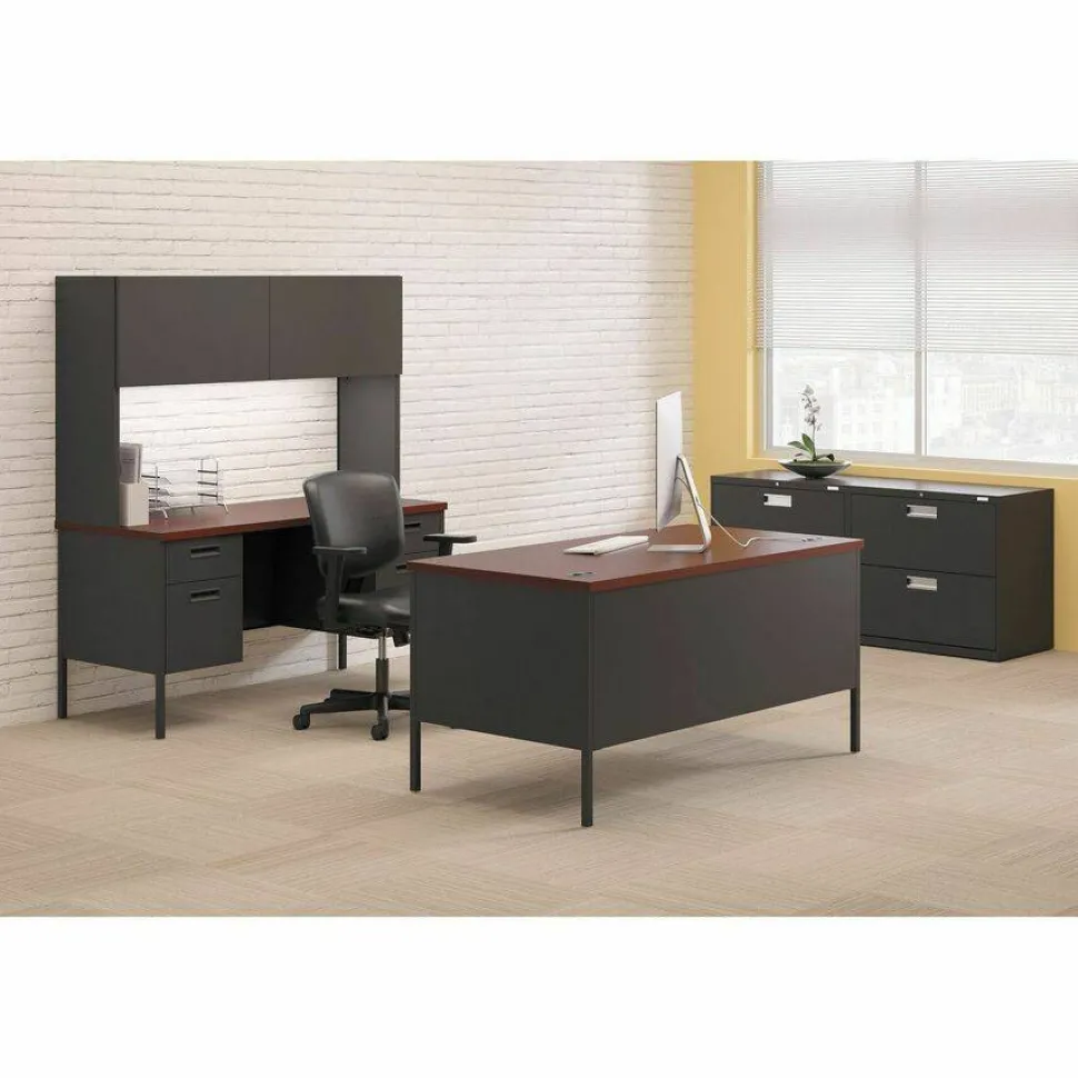 HON Metro Classic 48"W Single-Pedestal Computer Desk, Mahogany/Charcoal
