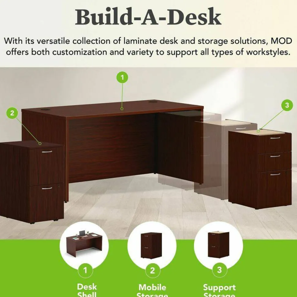 HON Mod Desk Shell, 60" x 30" x 29", Traditional Mahogany