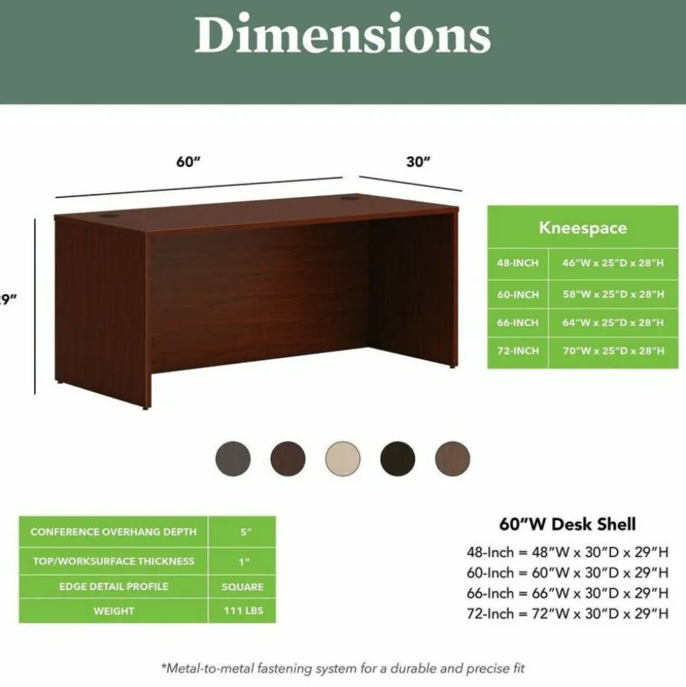 HON Mod Desk Shell, 60" x 30" x 29", Traditional Mahogany
