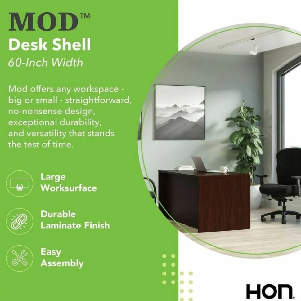 HON Mod Desk Shell, 60" x 30" x 29", Traditional Mahogany