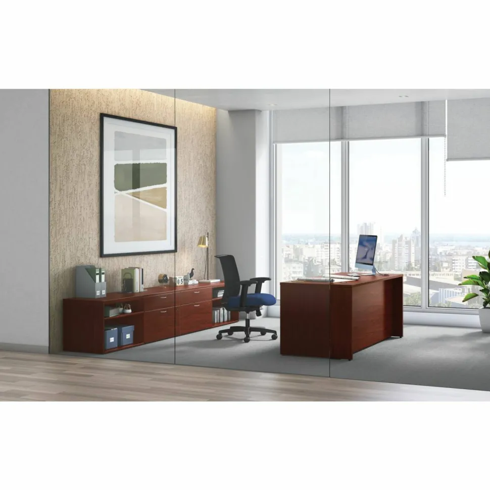HON Mod Double Pedestal Desk Bundle, 72" x 30" x 29", Traditional Mahogany