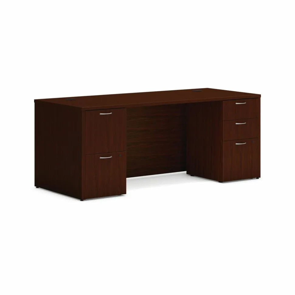 HON Mod Double Pedestal Desk Bundle, 72" x 30" x 29", Traditional Mahogany