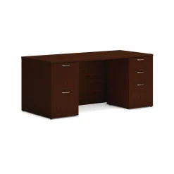HON Mod Double Pedestal Desk Bundle, 66" x 30" x 29", Traditional Mahogany