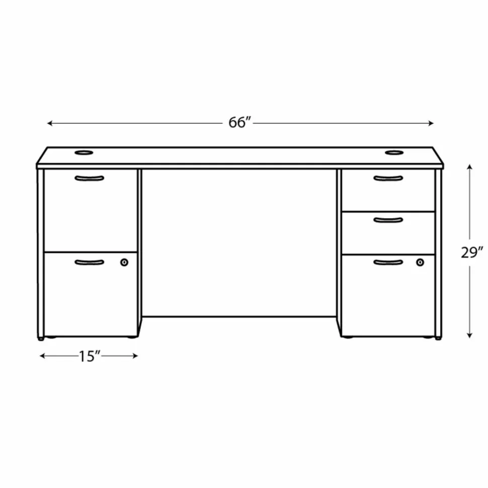 HON Mod Double Pedestal Desk Bundle, 66" x 30" x 29", Traditional Mahogany