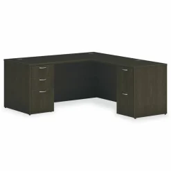 HON Mod L-Station Double Pedestal Desk Bundle, 66" x 72" x 29", Java Oak