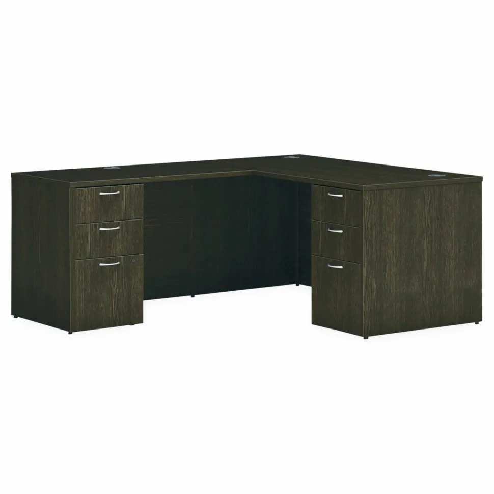 HON Mod L-Station Double Pedestal Desk Bundle, 60" x 72" x 29", Java Oak