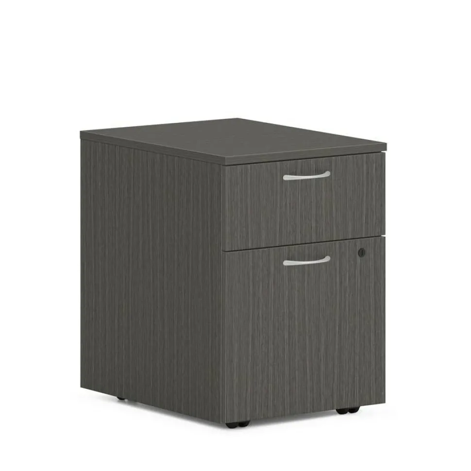 HON Mod Mobile Pedestal, Left or Right, 2-Drawers: Box/File, Legal/Letter, Slate Teak, 15" x 20" x 20"