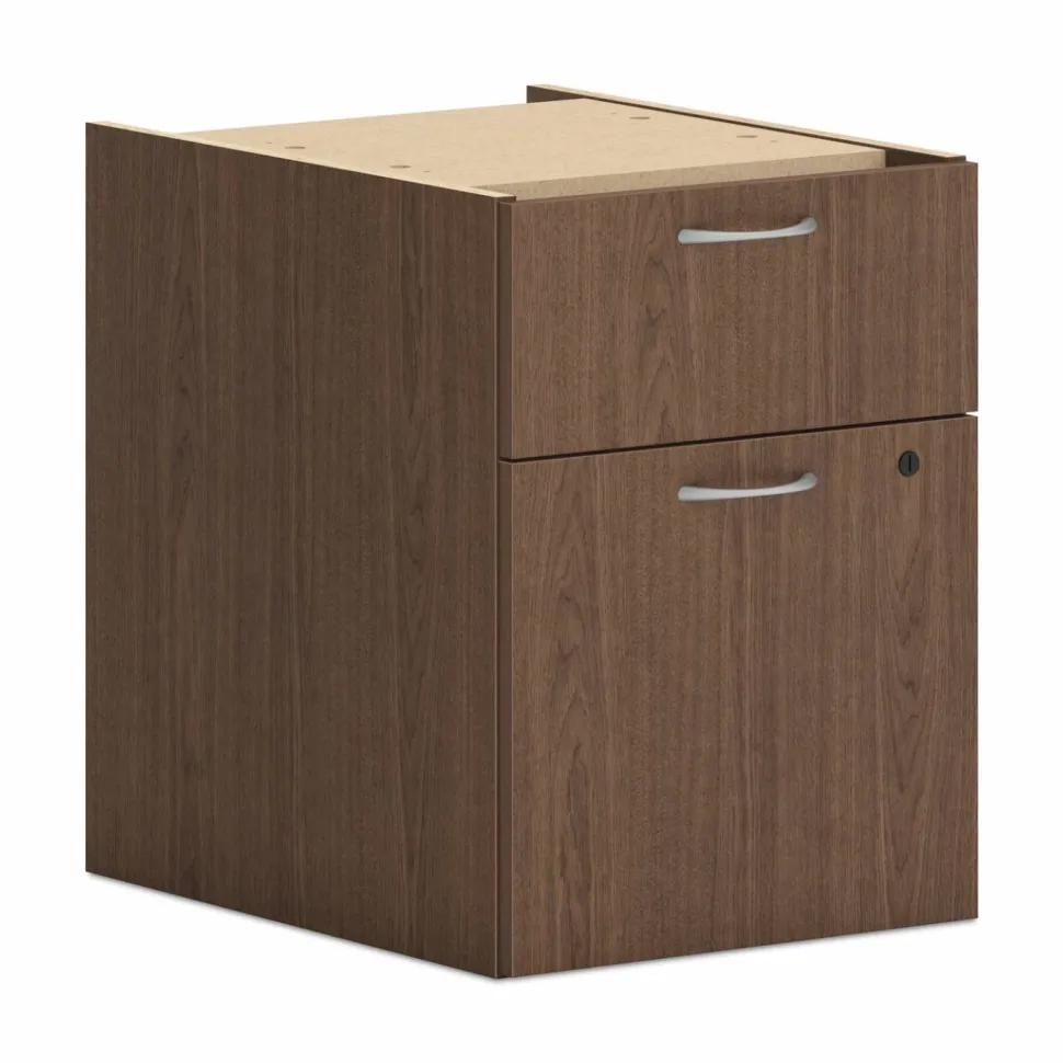 HON Mod Support Pedestal, Left or Right, 2-Drawers: Box/File, Legal/Letter, Sepia Walnut, 15" x 20" x 20"