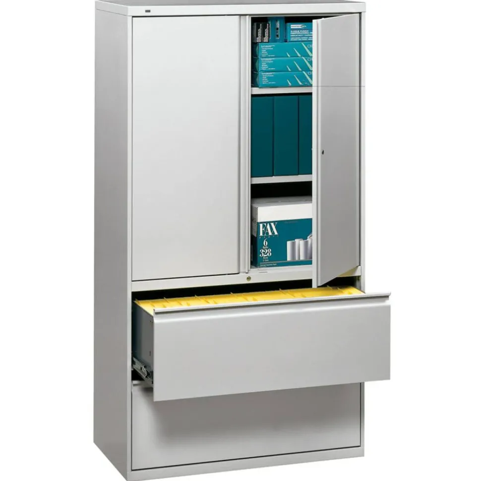 HON 800 Series Storage Cabinet With Lateral File, 36" Wide, Light Gray