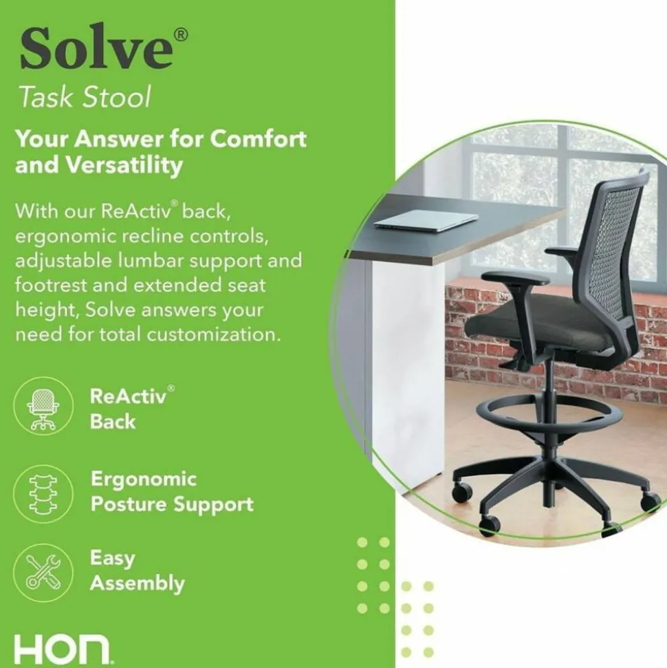 HON Solve Task Stool, ReActiv, Black