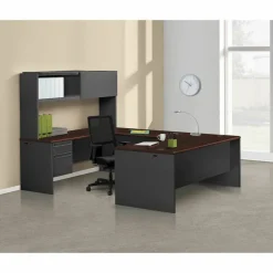 HON 38000 60"W Double-Pedestal Computer Desk, Mahogany/Charcoal