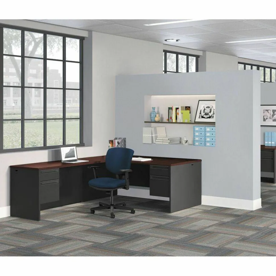 HON 38000 60"W Double-Pedestal Computer Desk, Mahogany/Charcoal