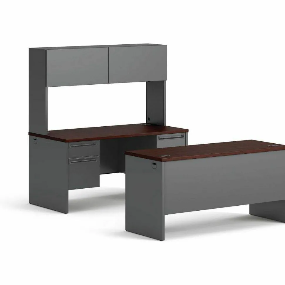 HON 38000 60"W Double-Pedestal Computer Desk, Mahogany/Charcoal