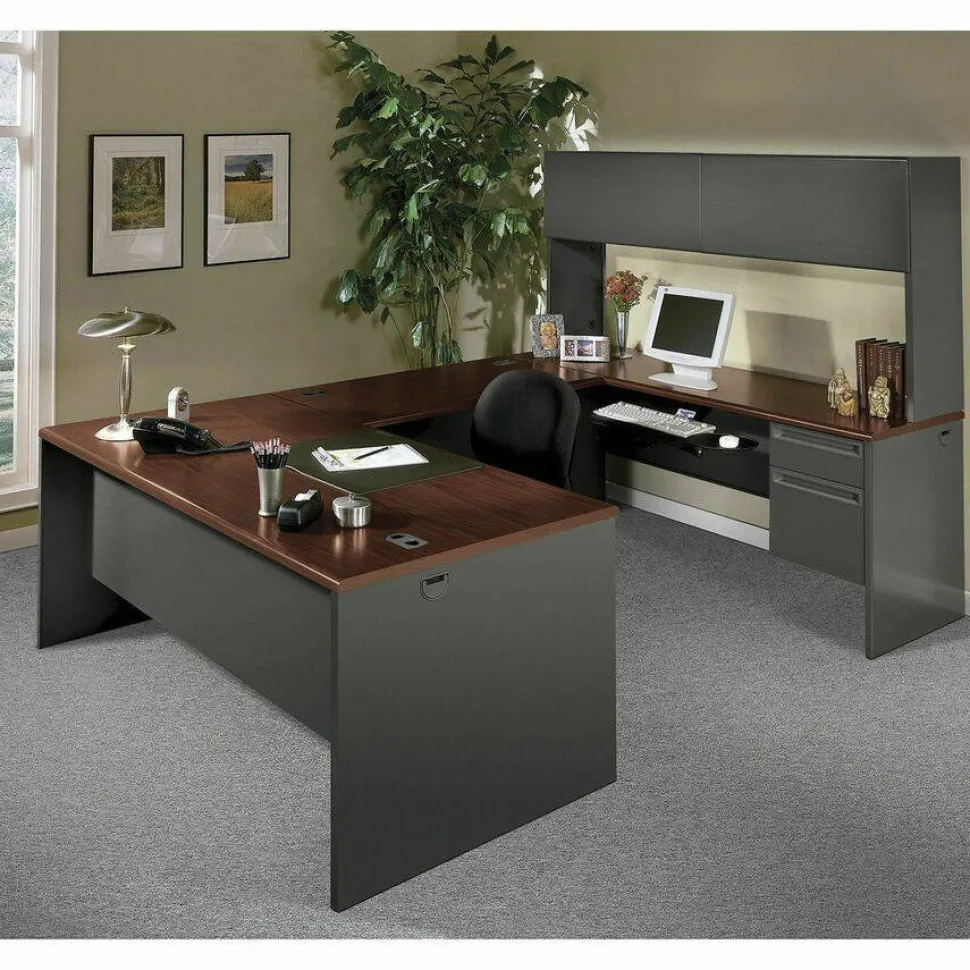 HON 38000 60"W Double-Pedestal Computer Desk, Mahogany/Charcoal