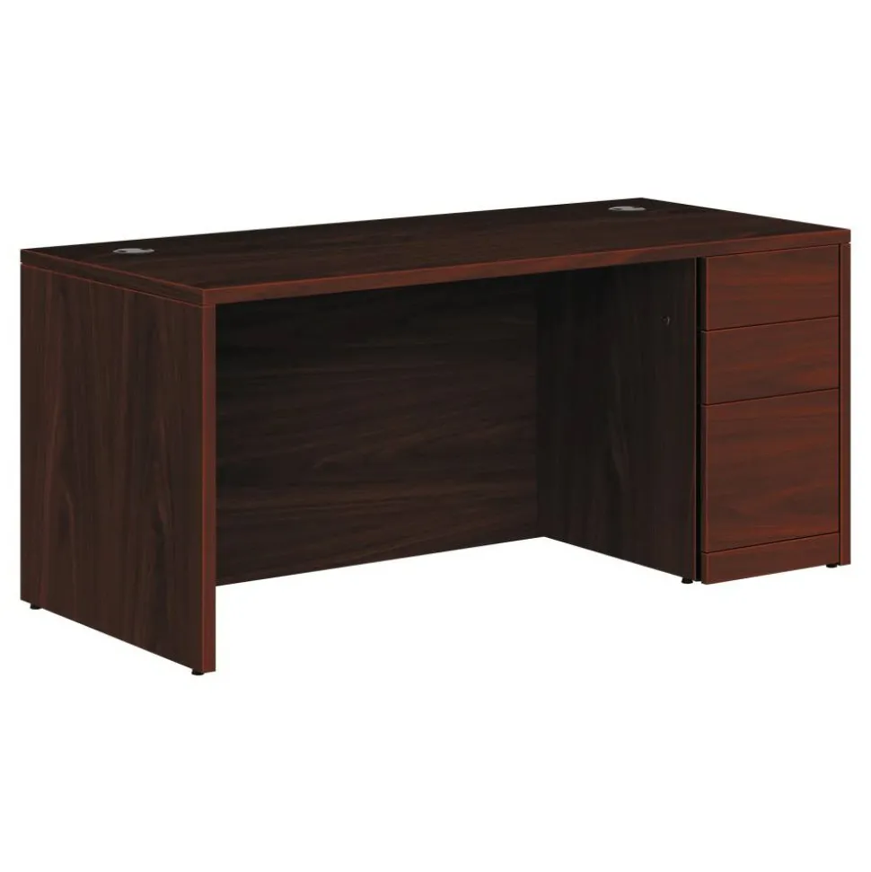HON 10500 66"W 3-Drawer Right-Pedestal Computer Desk, Mahogany