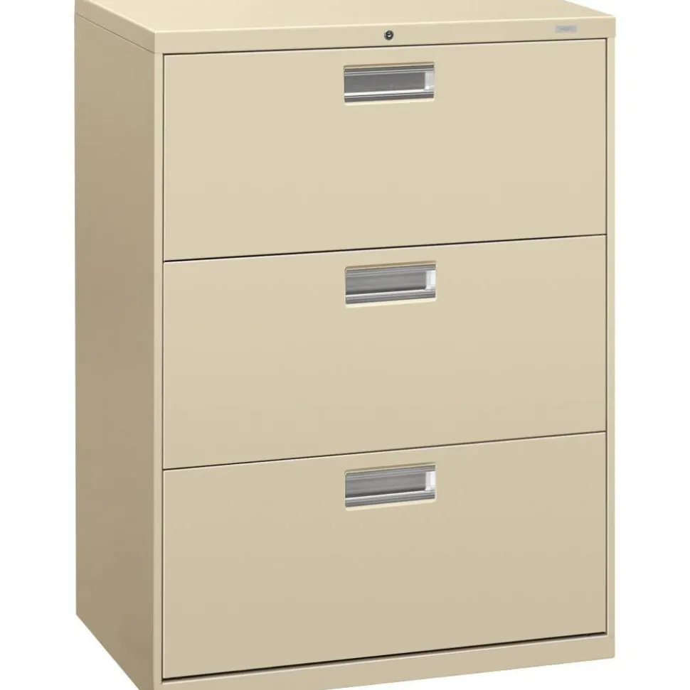 HON 600 30"W x 18"D Lateral 3-Drawer File Cabinet With Lock, Putty