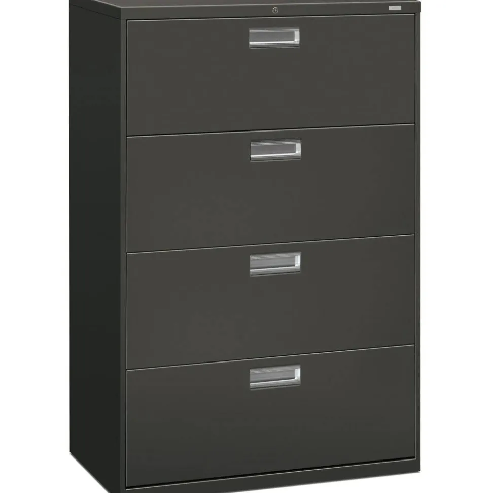 HON 600 36"W x 18"D Lateral 4-Drawer File Cabinet With Lock, Charcoal