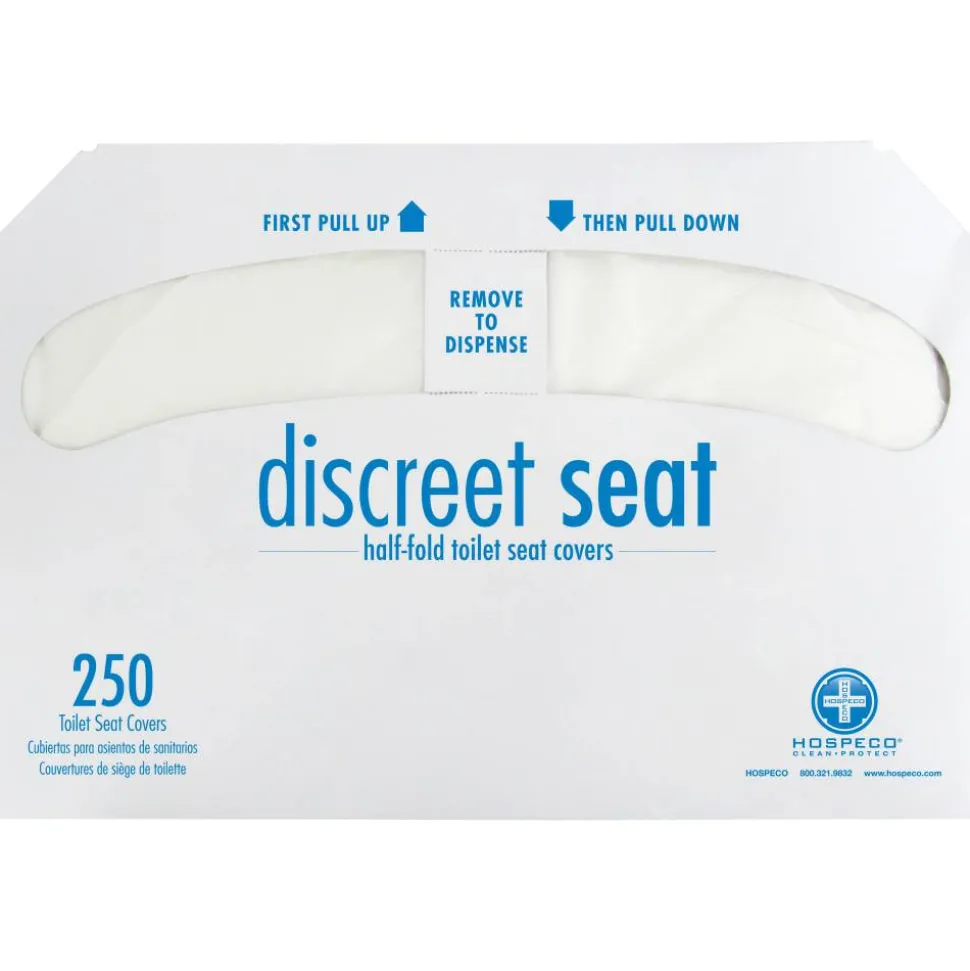 Hospeco Discreet Seat Half-Fold Toilet Seat Covers, White, 250 Sheets Per Pack, Case Of 20 Packs