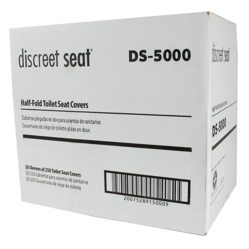 Hospeco Discreet Seat Half-Fold Toilet Seat Covers, White, 250 Sheets Per Pack, Case Of 20 Packs