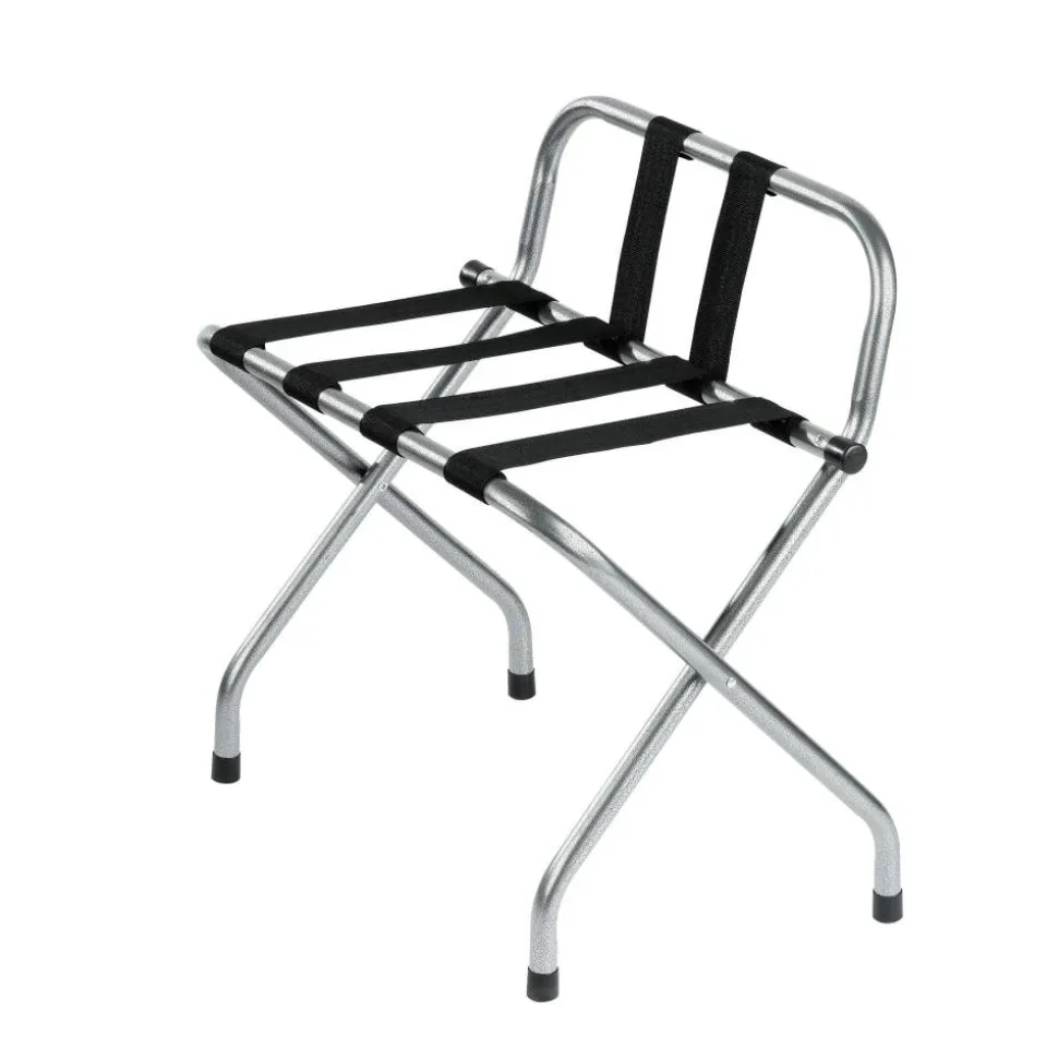 Hospitality 1 Source Metal Luggage Racks With Backrests, 26”H x 22”W x 17”D, Hammertone, Pack Of 4 Racks