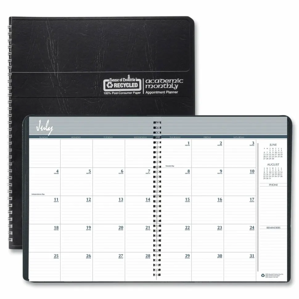 House of Doolittle Academic Year 14-Month Recycled Ruled Monthly Planner, 11 x 8.5, Black Cover, 14-Month: July 2026 to Aug 2027, 2026 to 2027 Calendar
