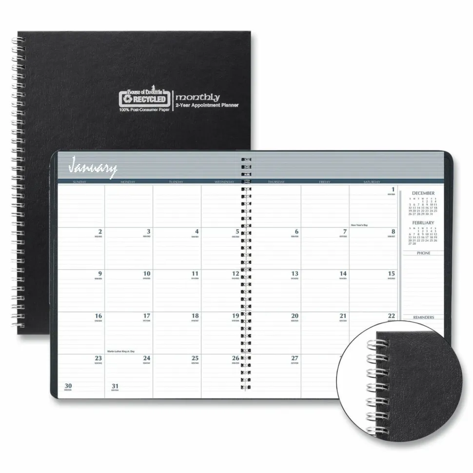 House of Doolittle Monthly Hard Cover Two-Year Planner, 11 x 8.5, Black Cover, 24-Month: Jan 2027 to Dec 2028, 2027 to 2028 Calendar