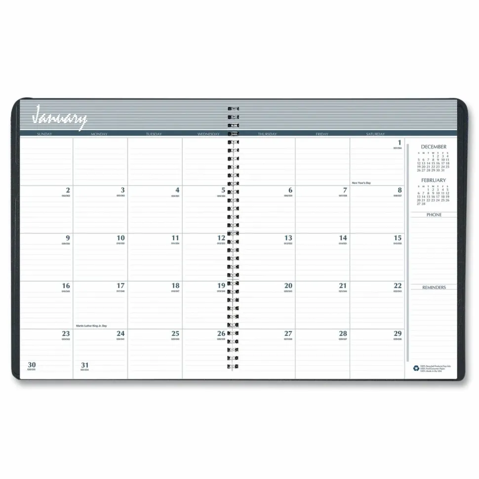 House of Doolittle Monthly Hard Cover Two-Year Planner, 11 x 8.5, Black Cover, 24-Month: Jan 2027 to Dec 2028, 2027 to 2028 Calendar