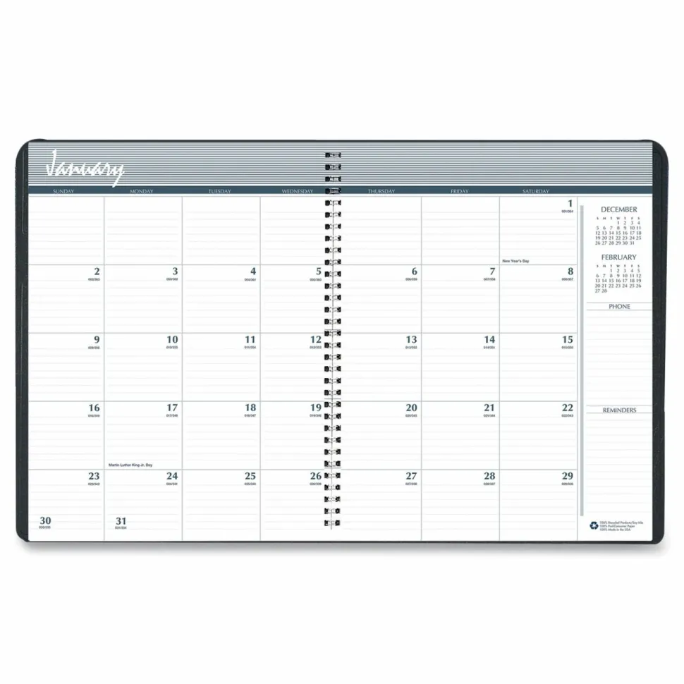 House of Doolittle 24-Month Recycled Ruled Monthly Planner, 11 x 8.5, Black Cover, 24-Month: Jan 2027 to Dec 2028, 2027 to 2028 Calendar