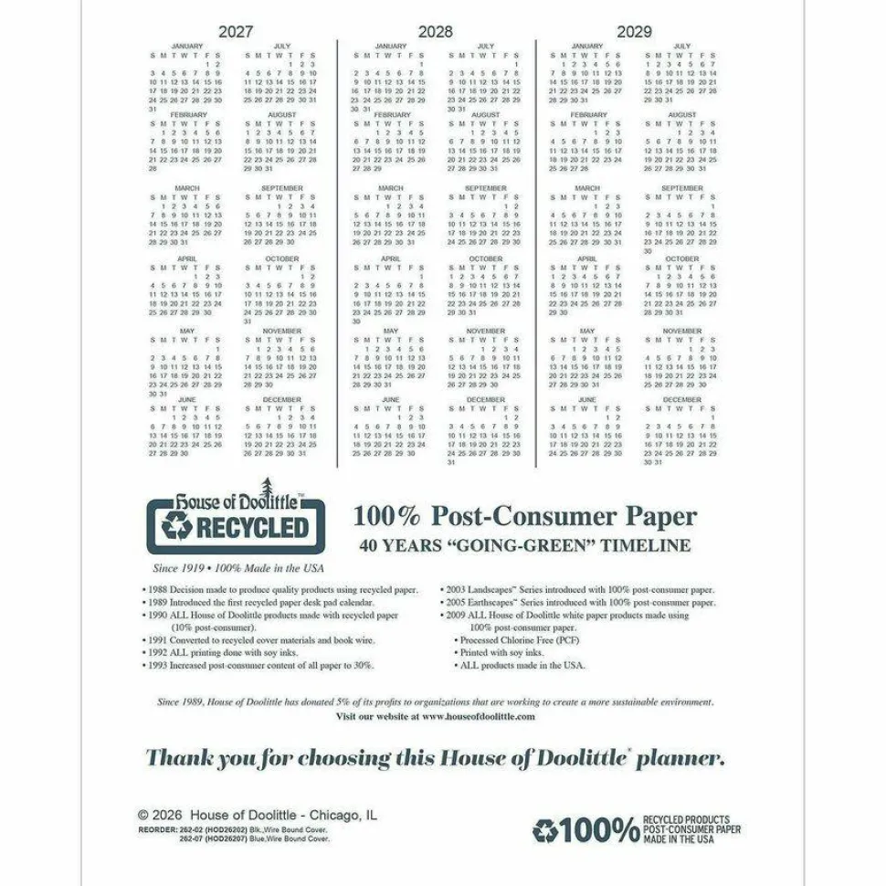 House of Doolittle 24-Month Recycled Ruled Monthly Planner, 11 x 8.5, Black Cover, 24-Month: Jan 2027 to Dec 2028, 2027 to 2028 Calendar
