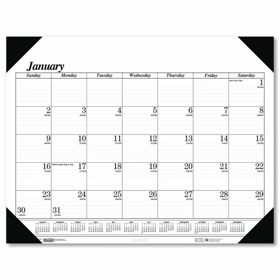 House of Doolittle Recycled One-Color Refillable Monthly Desk Pad Calendar, 22 x 17, White Sheets, Black Binding/Corners,12-Month(Jan-Dec): 2027, 2027 Calendar