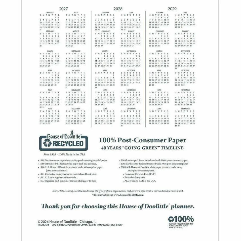 House of Doolittle Recycled Professional Weekly Planner, 15-Minute Appts, 11 x 8.5, Blue Wirebound Soft Cover, 12-Month (Jan to Dec): 2027, 2027 Calendar