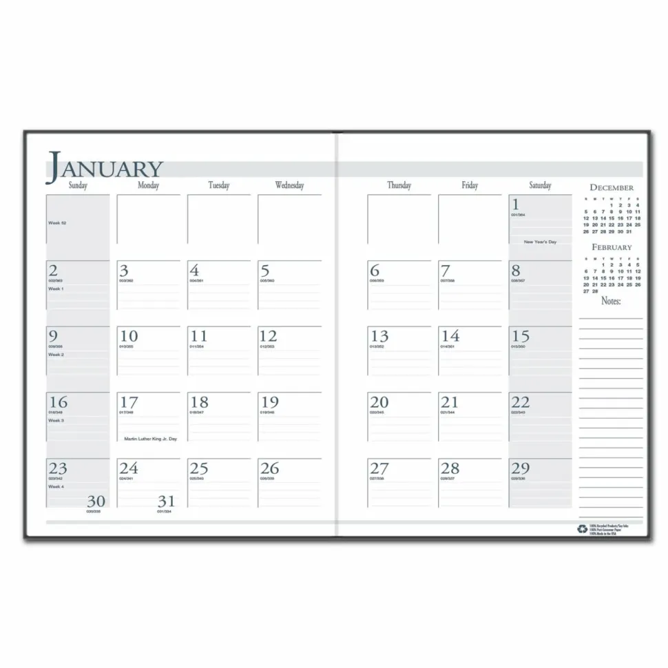 House of Doolittle Recycled Ruled 14-Month Planner with Leatherette Cover, 11 x 8.5, Black Cover, 14-Month: Dec 2026 to Jan 2028, 2027 Calendar