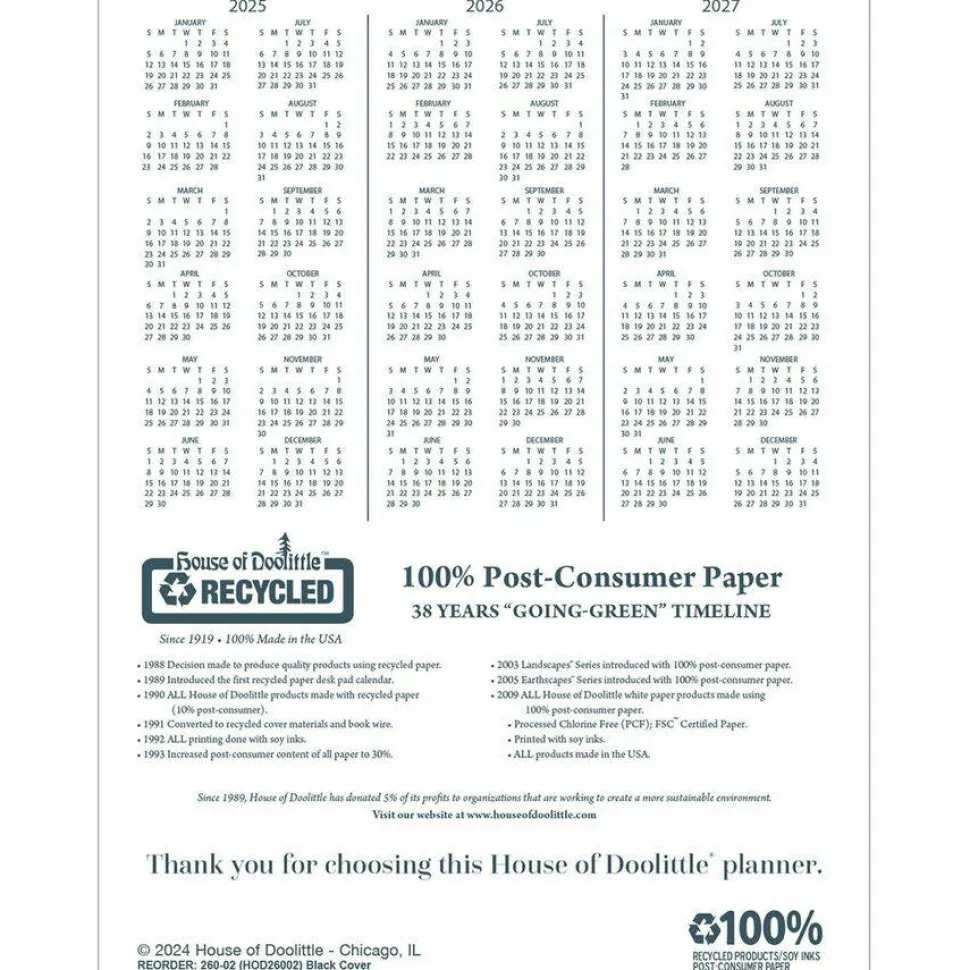 House of Doolittle Recycled Ruled 14-Month Planner with Leatherette Cover, 10 x 7, Black Cover, 14-Month: Dec 2026 to Jan 2028, 2027 Calendar