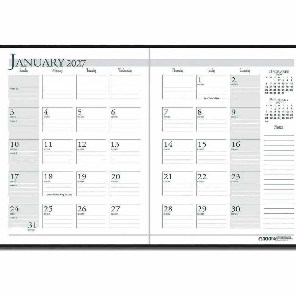 House of Doolittle Recycled Ruled 14-Month Planner with Leatherette Cover, 10 x 7, Black Cover, 14-Month: Dec 2026 to Jan 2028, 2027 Calendar