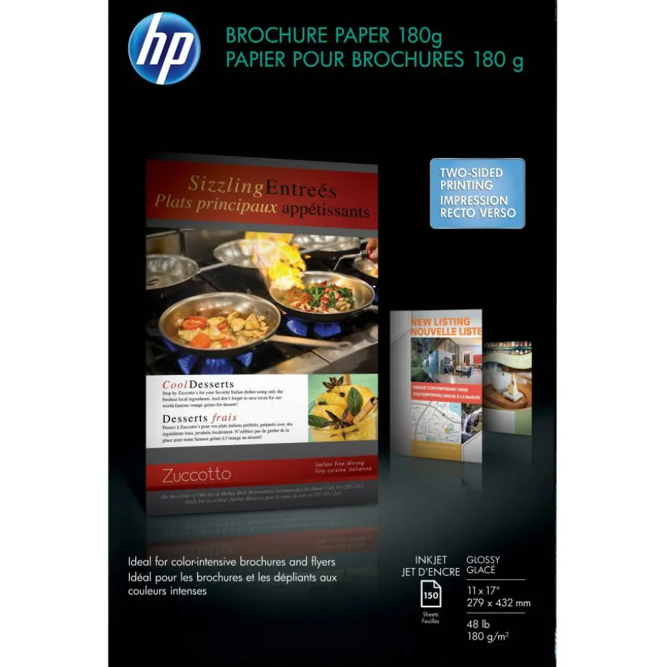 HP Brochure Inkjet Paper, Glossy, White, Ledger Size (11" x 17"), Pack Of 150 Sheets, 48 Lb, 98 Brightness