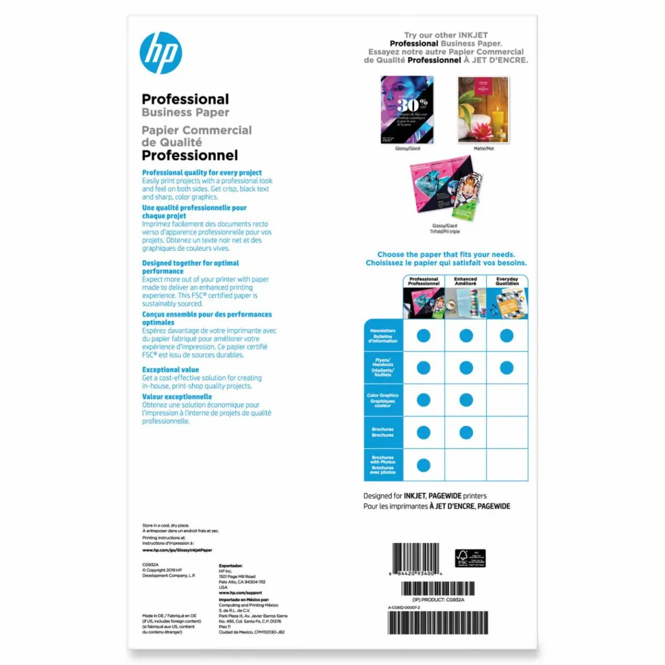 HP Brochure Inkjet Paper, Glossy, White, Ledger Size (11" x 17"), Pack Of 150 Sheets, 48 Lb, 98 Brightness