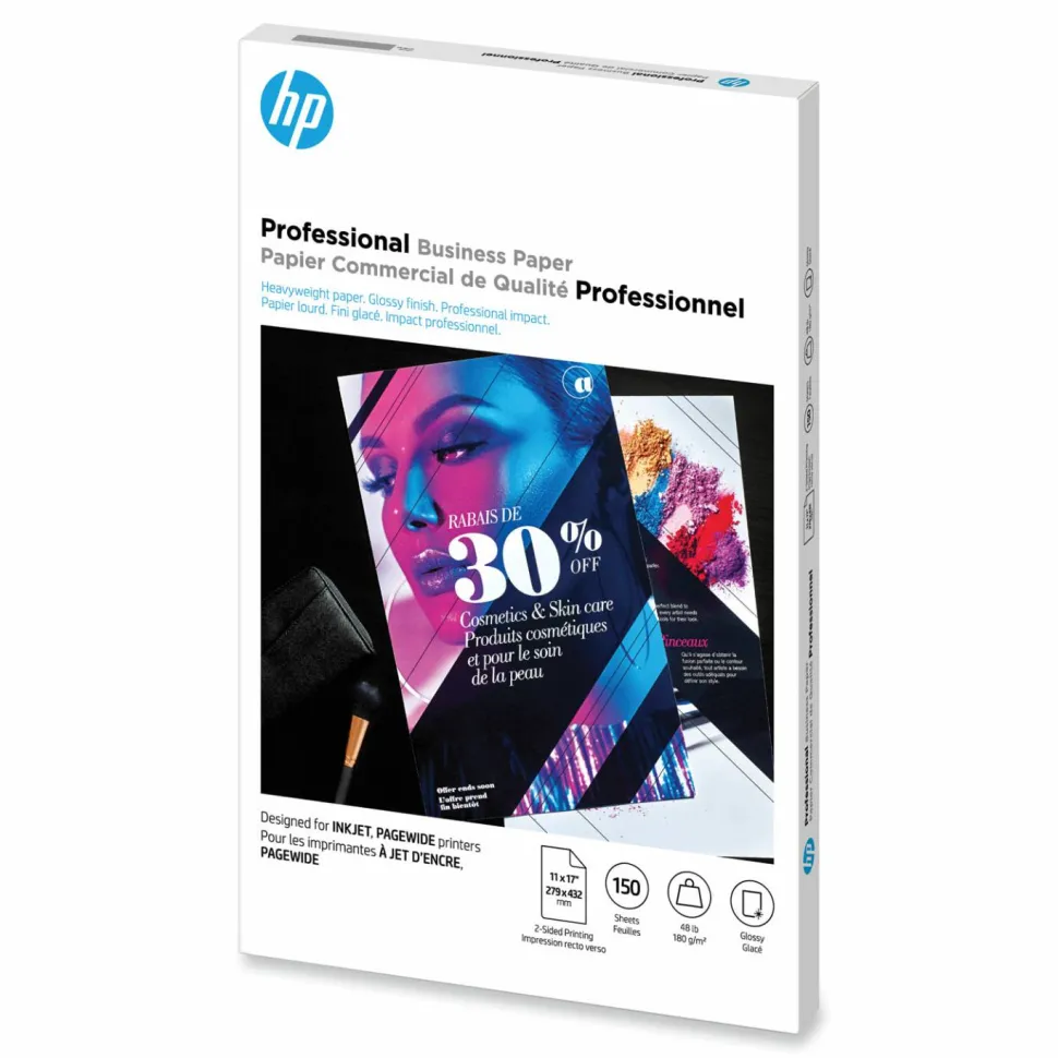 HP Brochure Inkjet Paper, Glossy, White, Ledger Size (11" x 17"), Pack Of 150 Sheets, 48 Lb, 98 Brightness